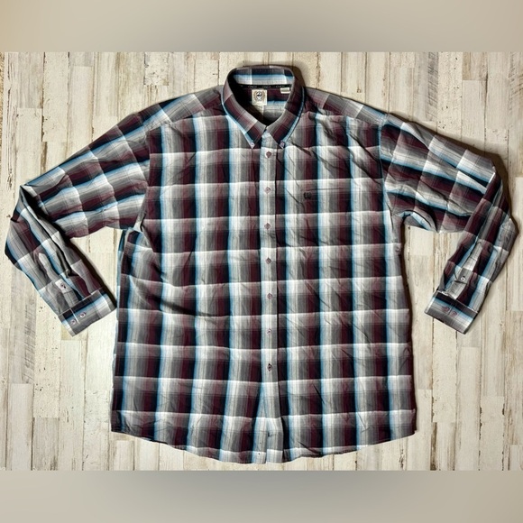 CINCH Shirt Adult 2XL Plaid Western Cowboy Rodeo Cotton Mens Burgundy - Picture 1 of 13